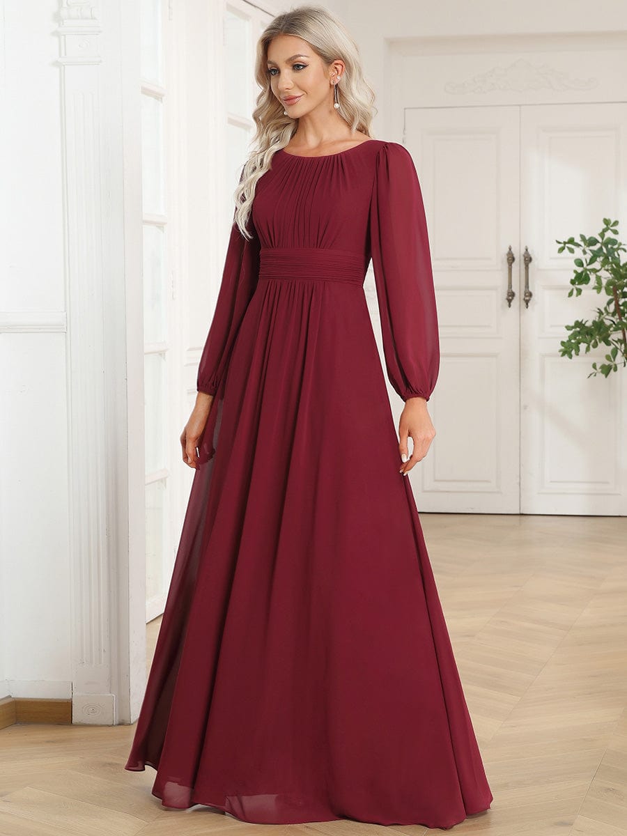 Elegant Long Lantern Sleeves Bridesmaid Dress with Round Neck