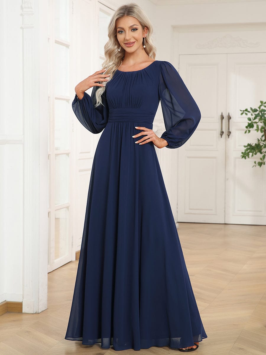 Elegant Long Lantern Sleeves Bridesmaid Dress with Round Neck