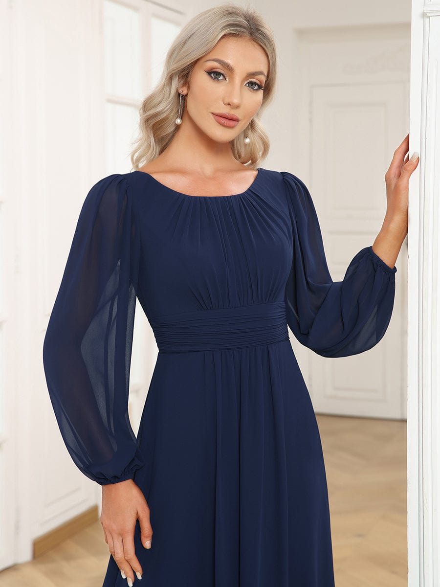 Elegant Long Lantern Sleeves Bridesmaid Dress with Round Neck