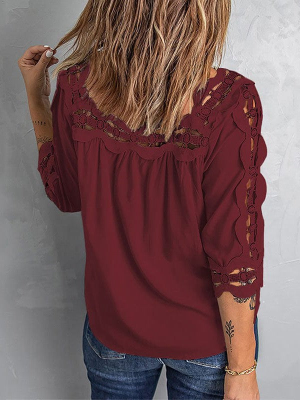 Elegant Loose Lace Pullover with Square Collar for Women