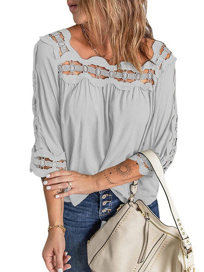 Elegant Loose Lace Pullover with Square Collar for Women