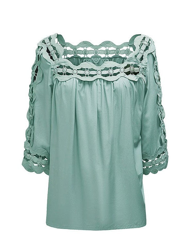 Elegant Loose Lace Pullover with Square Collar for Women