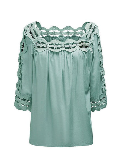 Elegant Loose Lace Pullover with Square Collar for Women