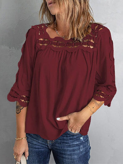 Elegant Loose Lace Pullover with Square Collar for Women