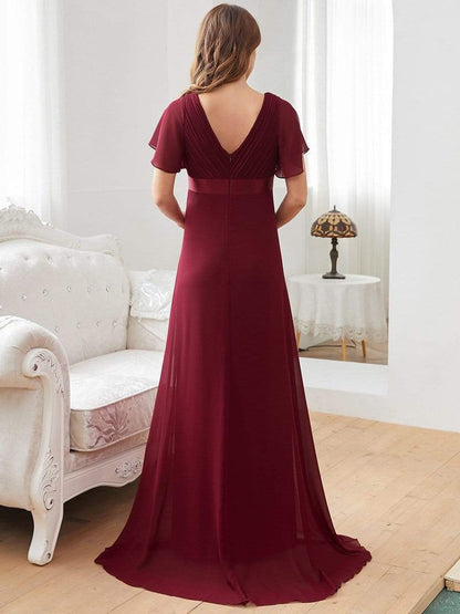 Elegant Maternity Dress with Ruffled Sleeves and Cinched Waist
