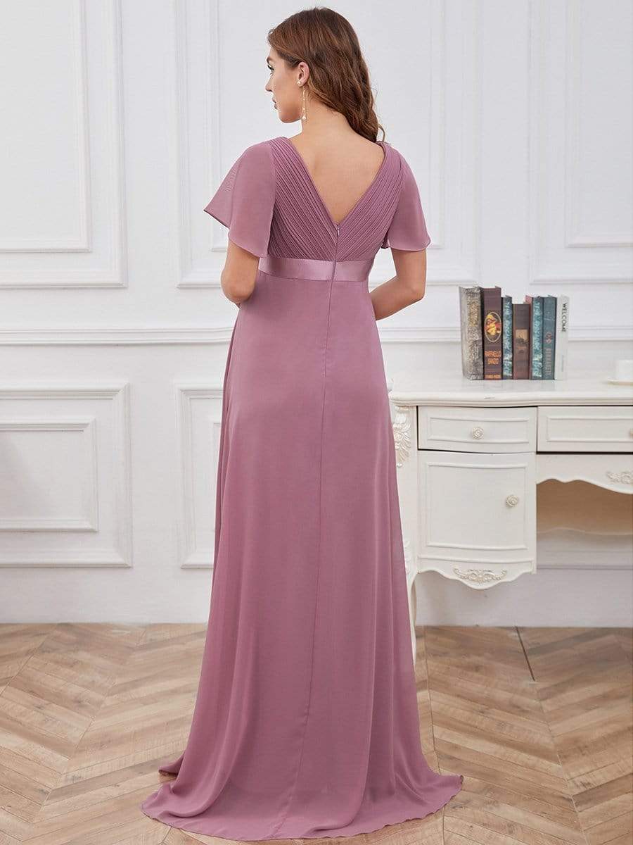 Elegant Maternity Dress with Ruffled Sleeves and Cinched Waist