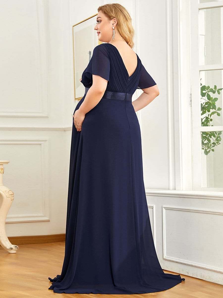 Elegant Maternity Dress with Ruffled Sleeves and Cinched Waist