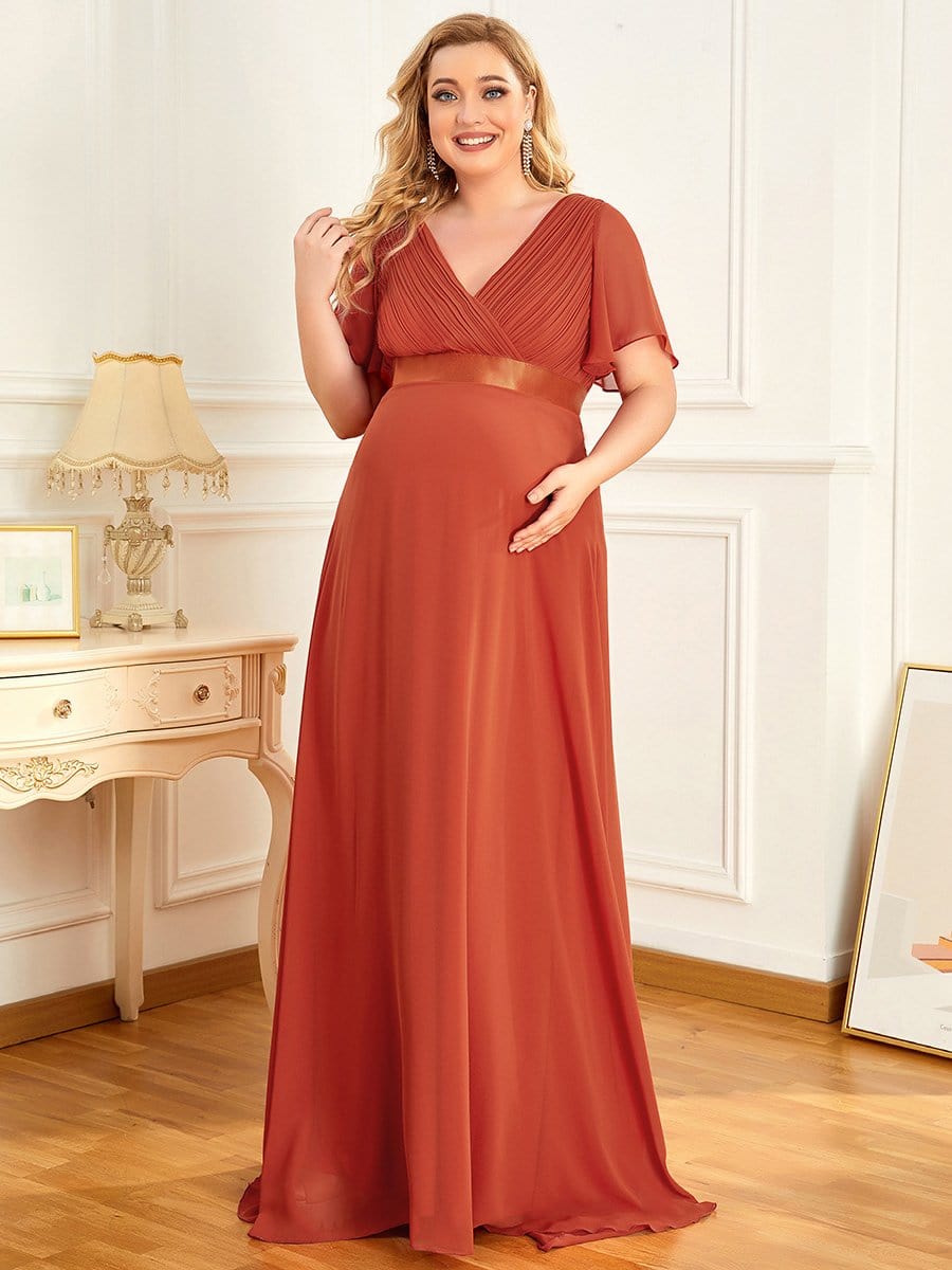 Elegant Maternity Dress with Ruffled Sleeves and Cinched Waist