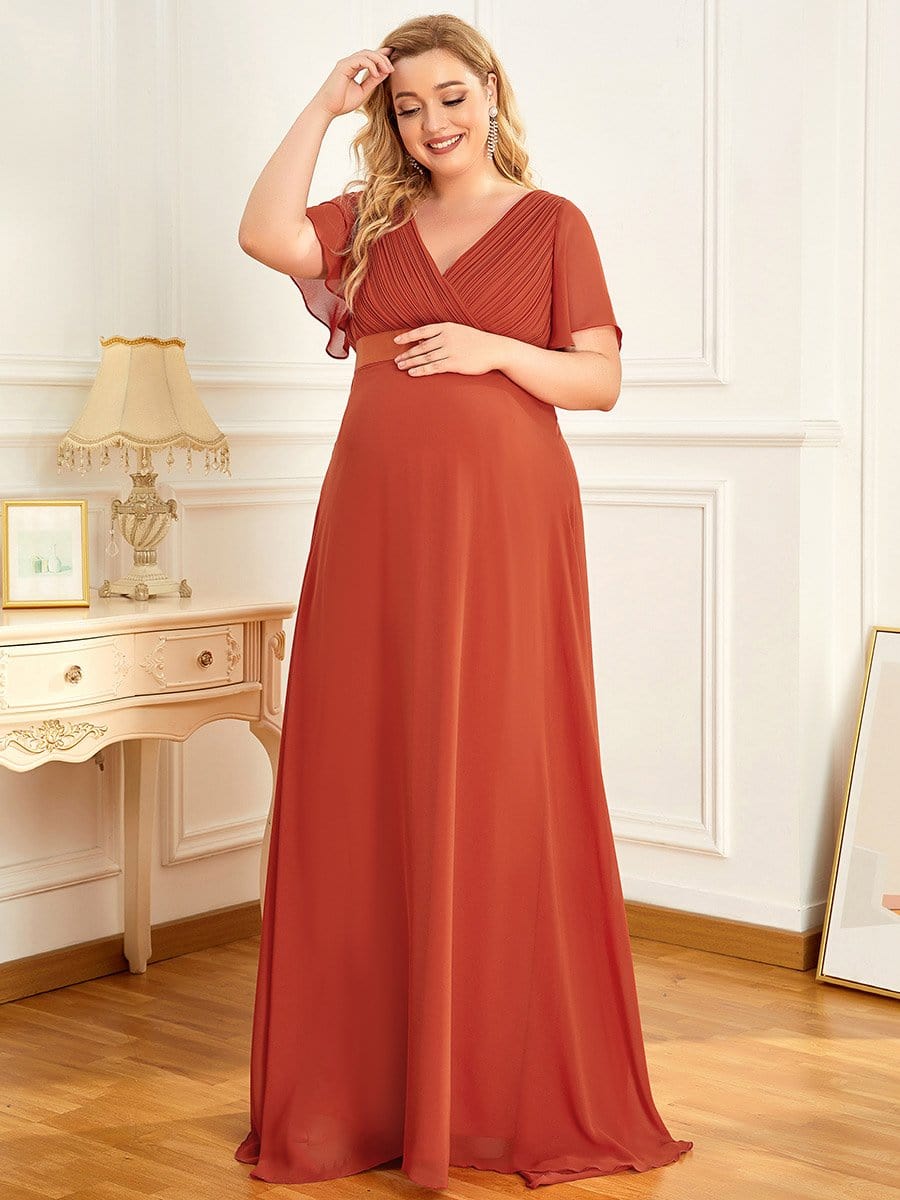 Elegant Maternity Dress with Ruffled Sleeves and Cinched Waist