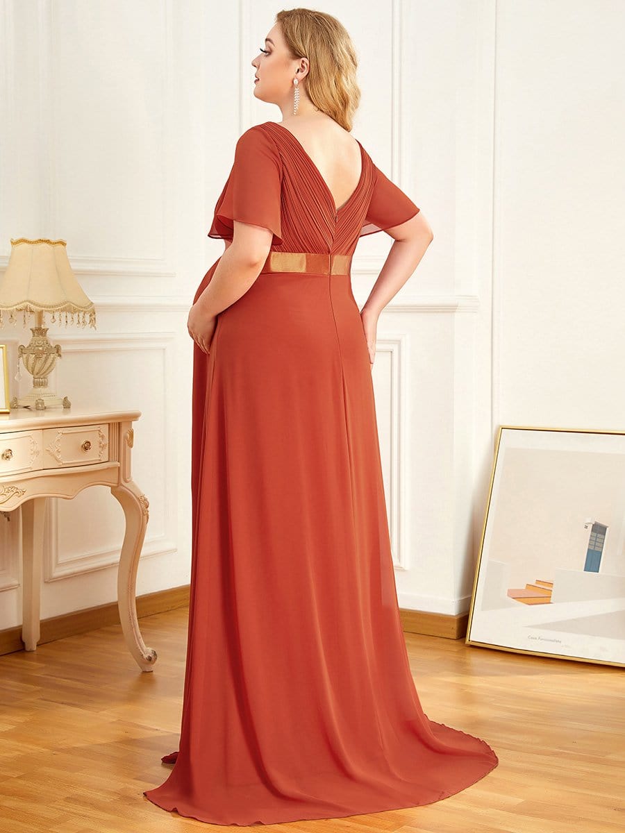 Elegant Maternity Dress with Ruffled Sleeves and Cinched Waist