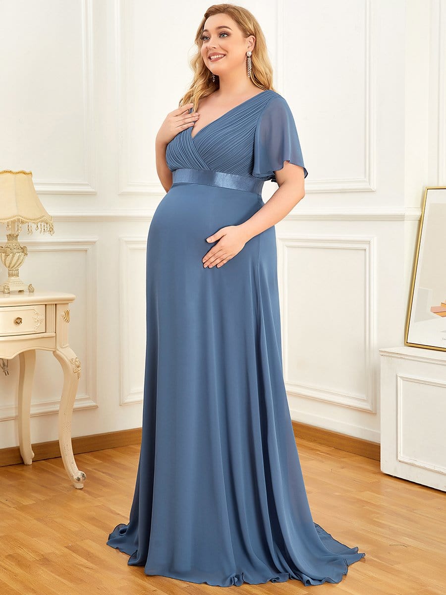 Elegant Maternity Dress with Ruffled Sleeves and Cinched Waist