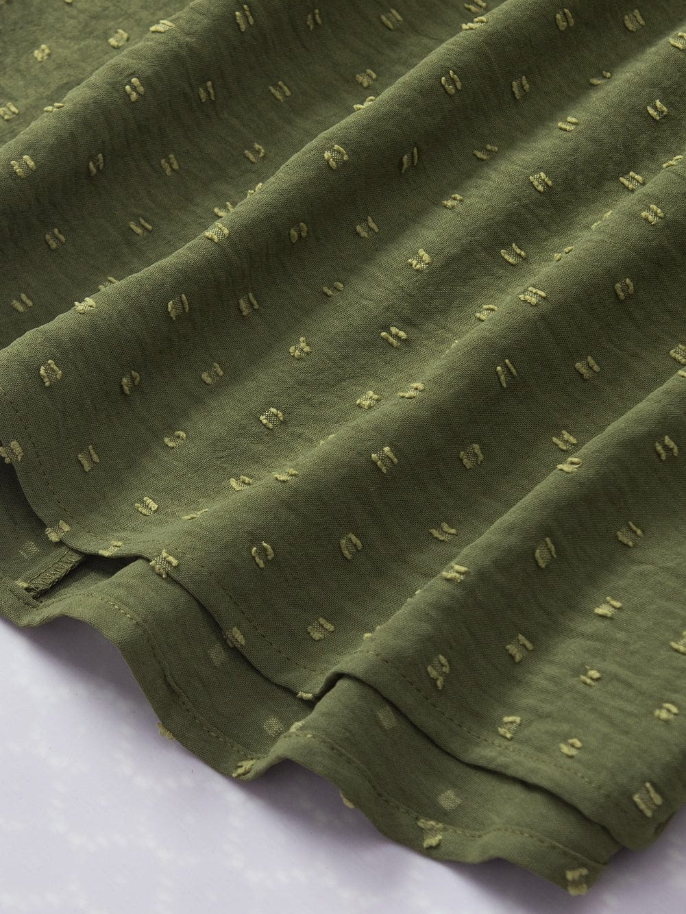 Elegant Mist Green Swiss Dot Batwing Sleeve Blouse with Stand Neck