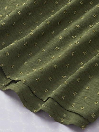 Elegant Mist Green Swiss Dot Batwing Sleeve Blouse with Stand Neck