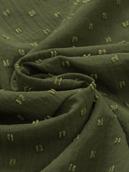 Elegant Mist Green Swiss Dot Batwing Sleeve Blouse with Stand Neck