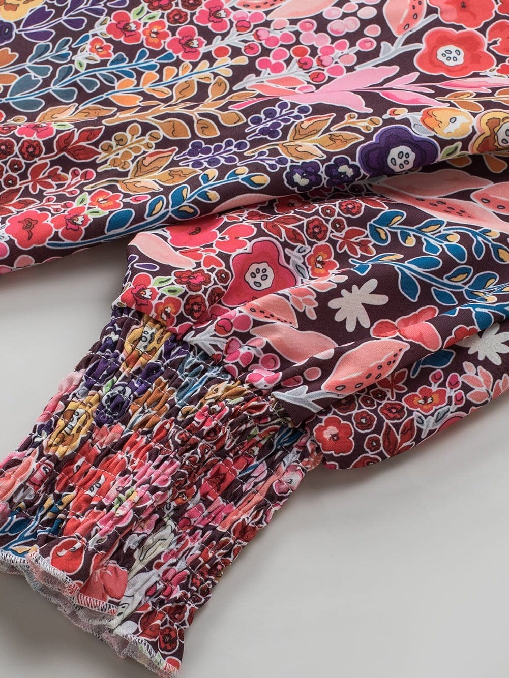 Elegant Multicolored Blossom Shirred Tunic Top