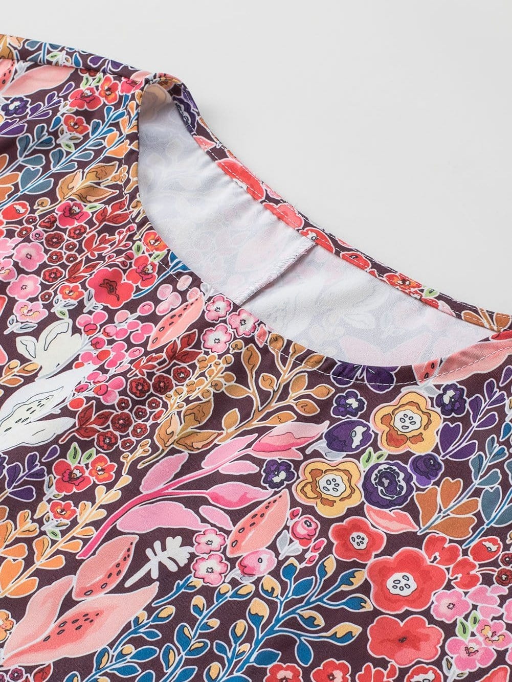 Elegant Multicolored Blossom Shirred Tunic Top