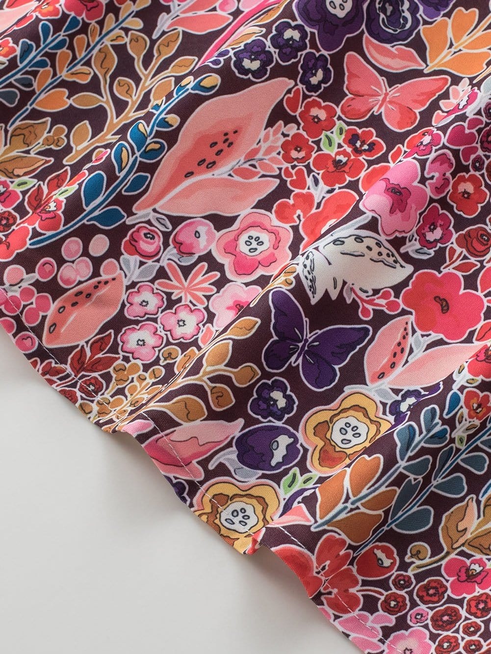 Elegant Multicolored Blossom Shirred Tunic Top