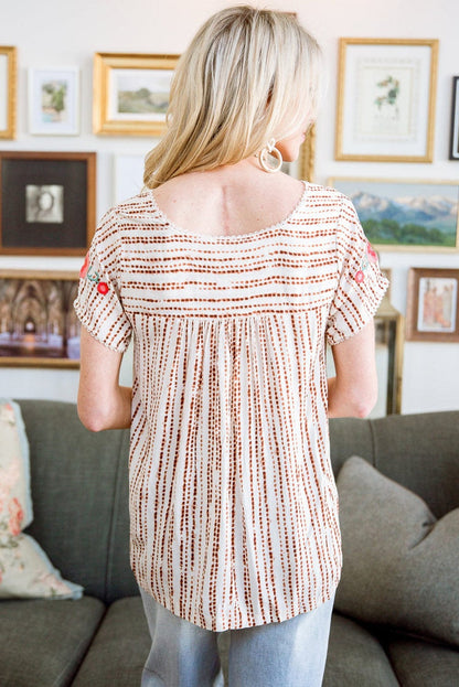 Elegant Multicolour Floral Embroidered Lace Trim T-Shirt