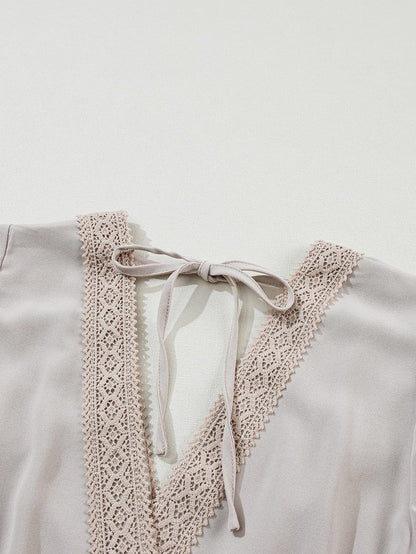 Elegant Oatmeal Lace Flutter Sleeve Maxi Dress with Empire Waist