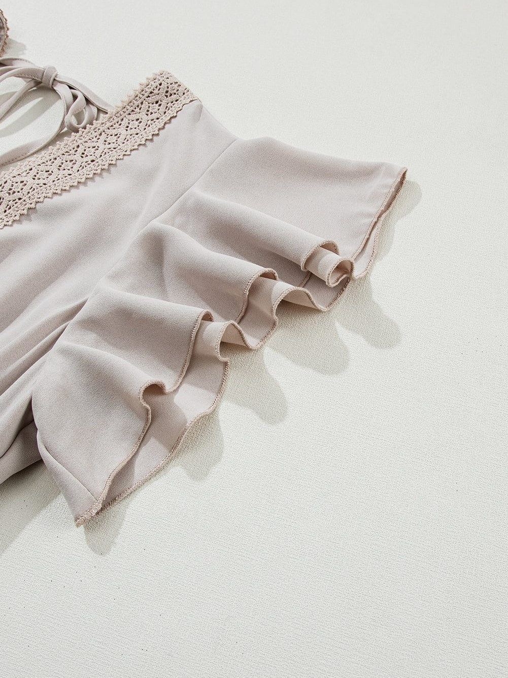 Elegant Oatmeal Lace Flutter Sleeve Maxi Dress with Empire Waist