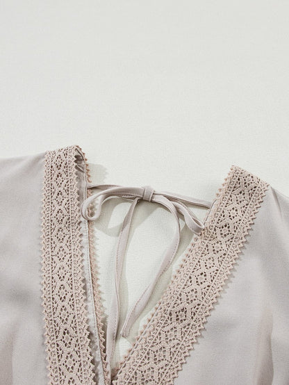 Elegant Oatmeal Lace Flutter Sleeve Maxi Dress with Empire Waist