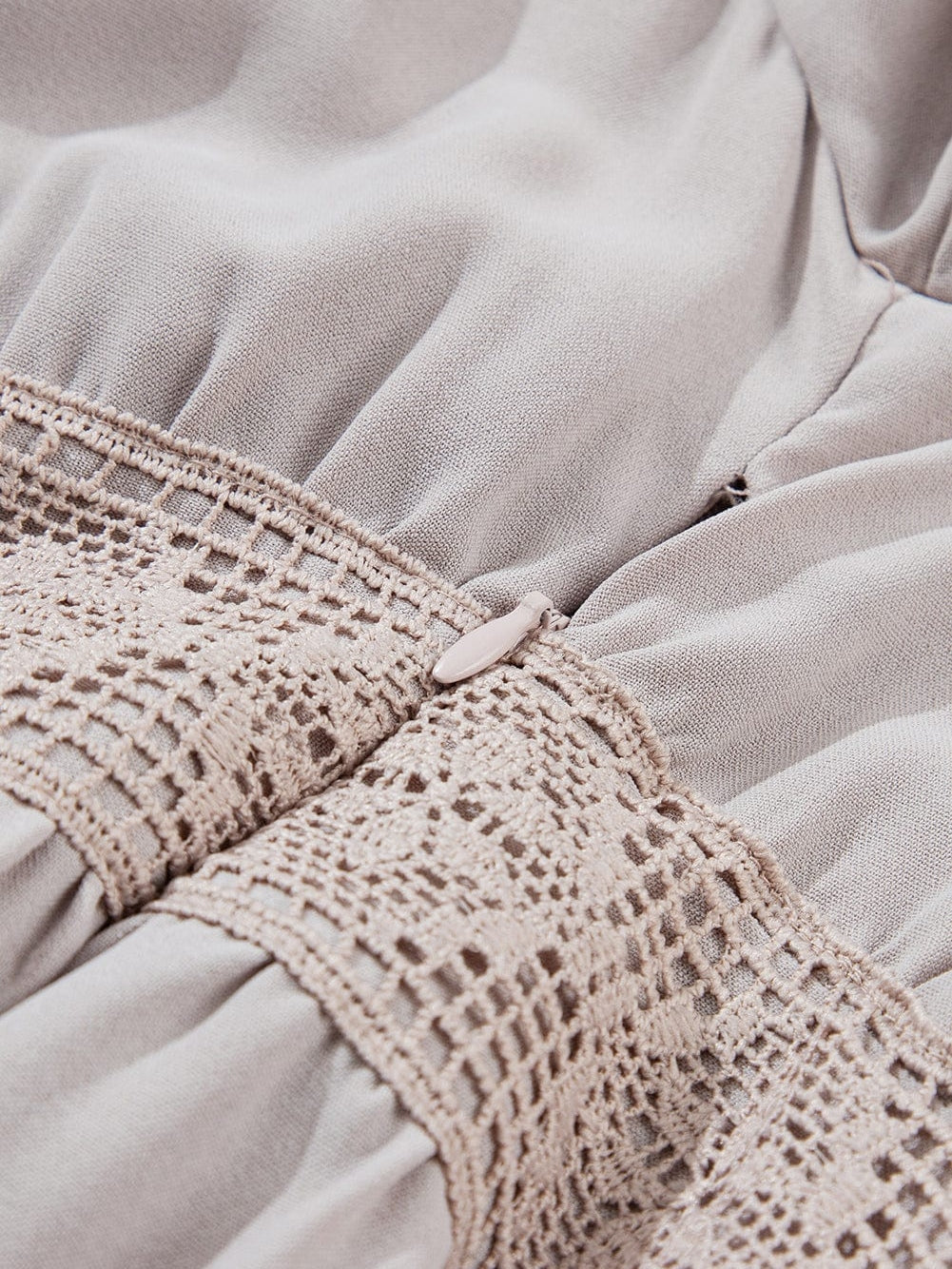 Elegant Oatmeal Lace Flutter Sleeve Maxi Dress with Empire Waist