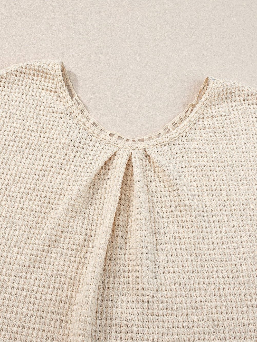 Elegant Oatmeal Lace Patch Waffle Knit Top