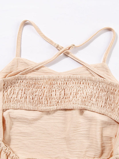 Elegant Oatmeal Tiered Maxi Dress with Crossover Back