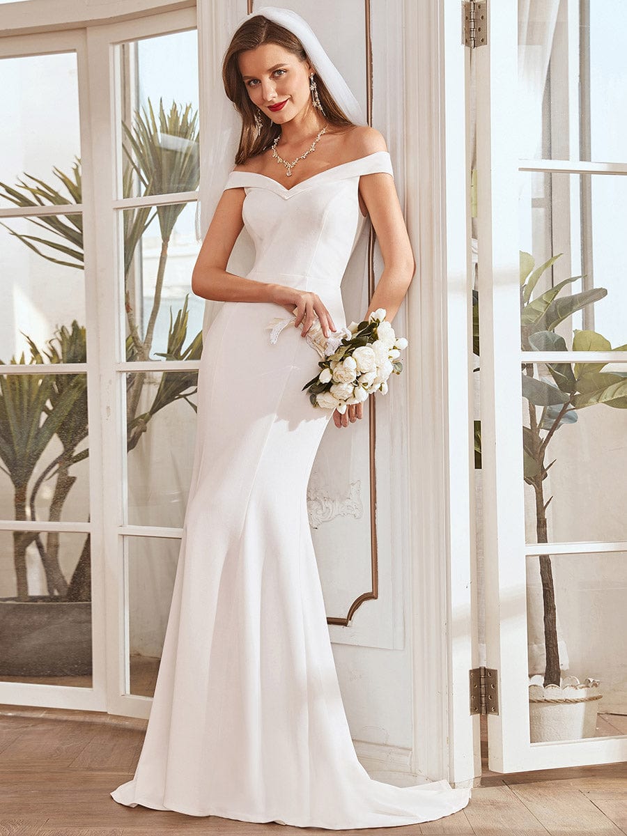 Elegant Off Shoulder Fishtail Wedding Gown