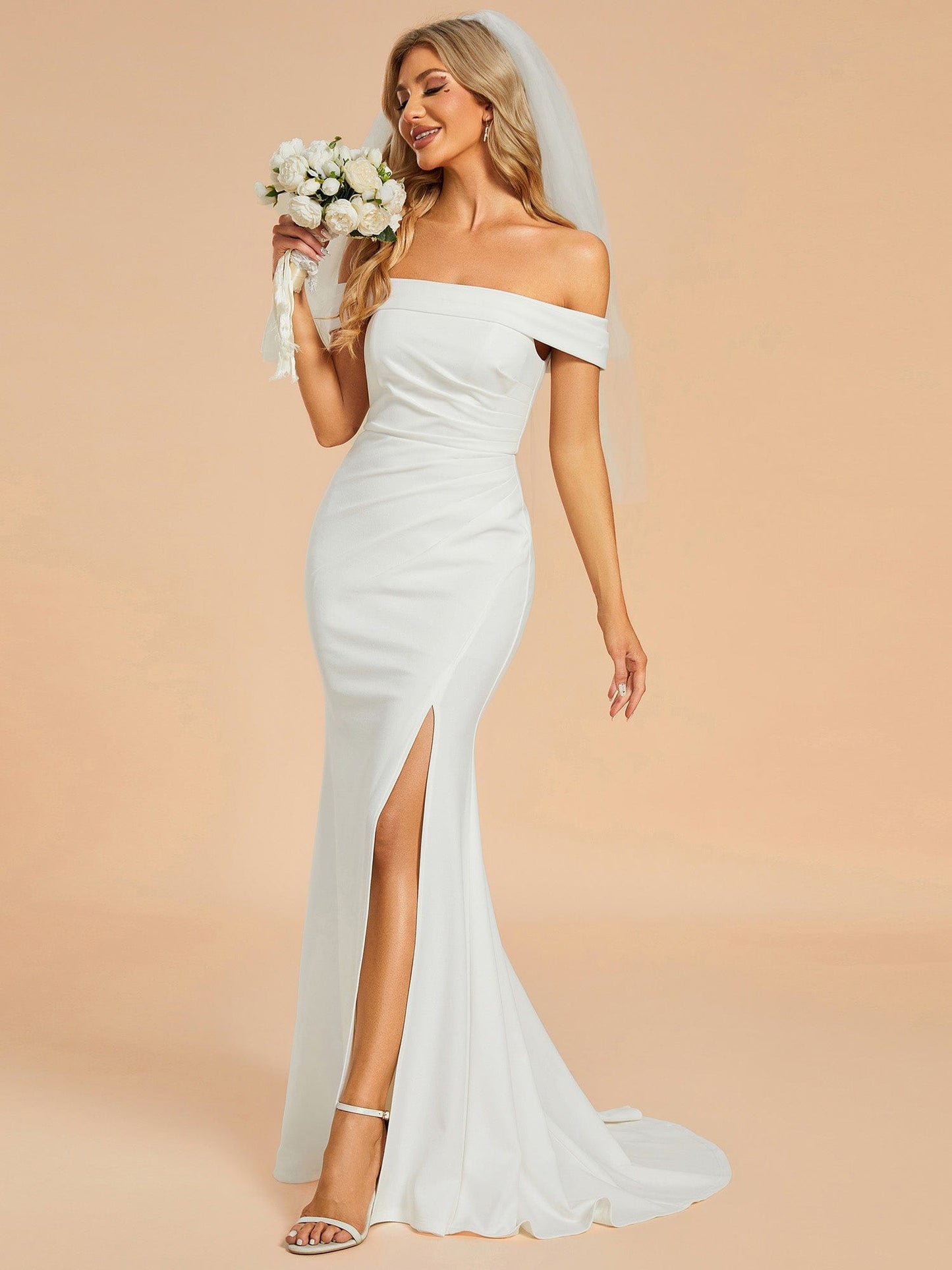 Elegant Off-Shoulder Maxi Wedding Dresses with Side Split