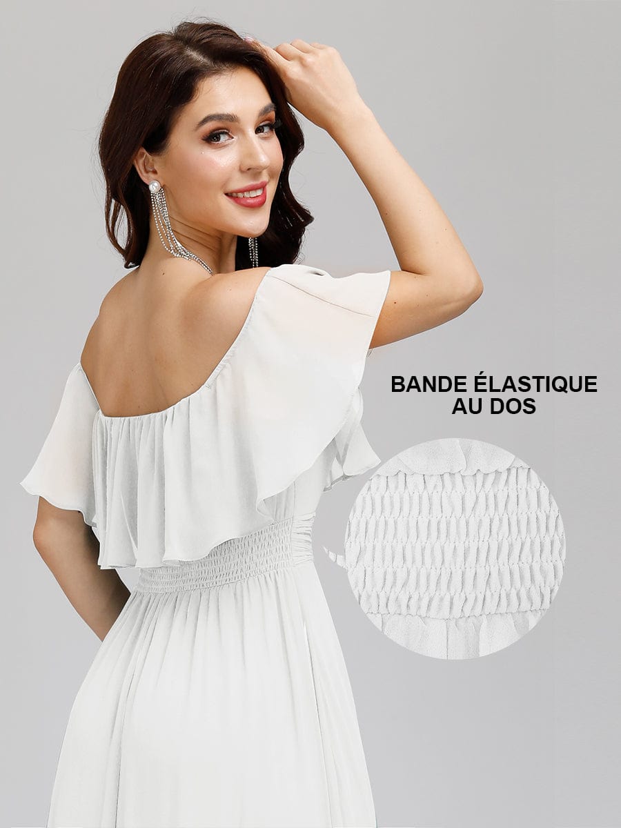 Elegant Off Shoulder Ruffles Thigh Split Dress for Bridesmaids