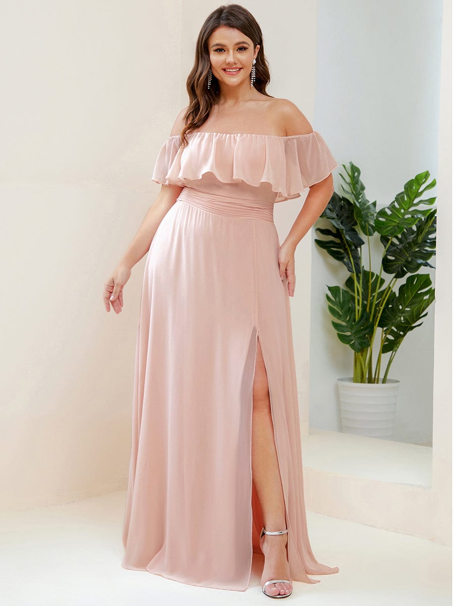 Elegant Off Shoulder Ruffles Thigh Split Dress for Bridesmaids