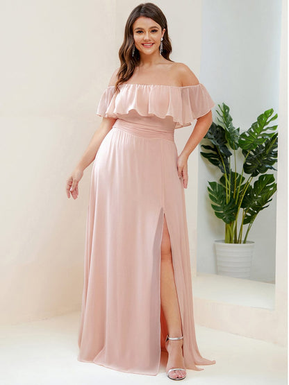 Elegant Off Shoulder Ruffles Thigh Split Dress for Bridesmaids