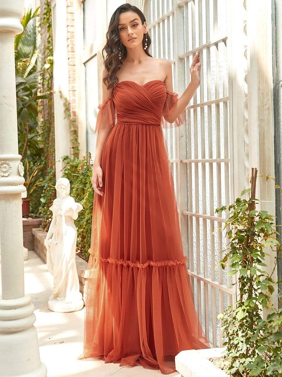 Elegant Off-Shoulder Sweetheart Evening Gown with Double Layer Pleats