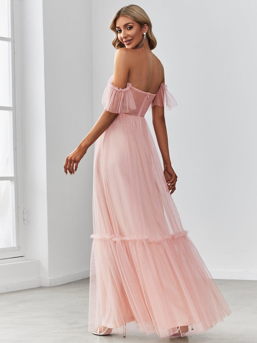 Elegant Off-Shoulder Sweetheart Evening Gown with Double Layer Pleats