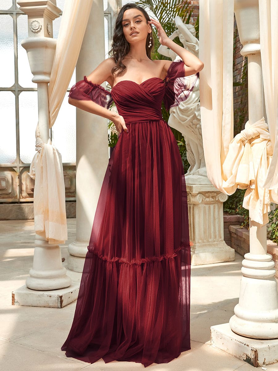 Elegant Off-Shoulder Sweetheart Evening Gown with Double Layer Pleats