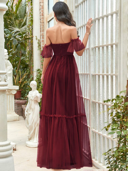 Elegant Off-Shoulder Sweetheart Evening Gown with Double Layer Pleats