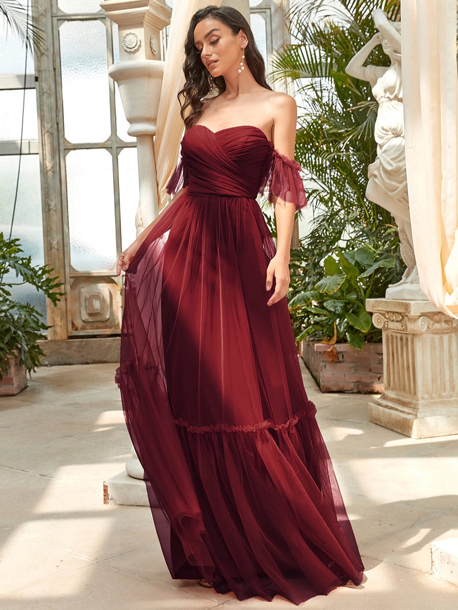 Elegant Off-Shoulder Sweetheart Evening Gown with Double Layer Pleats