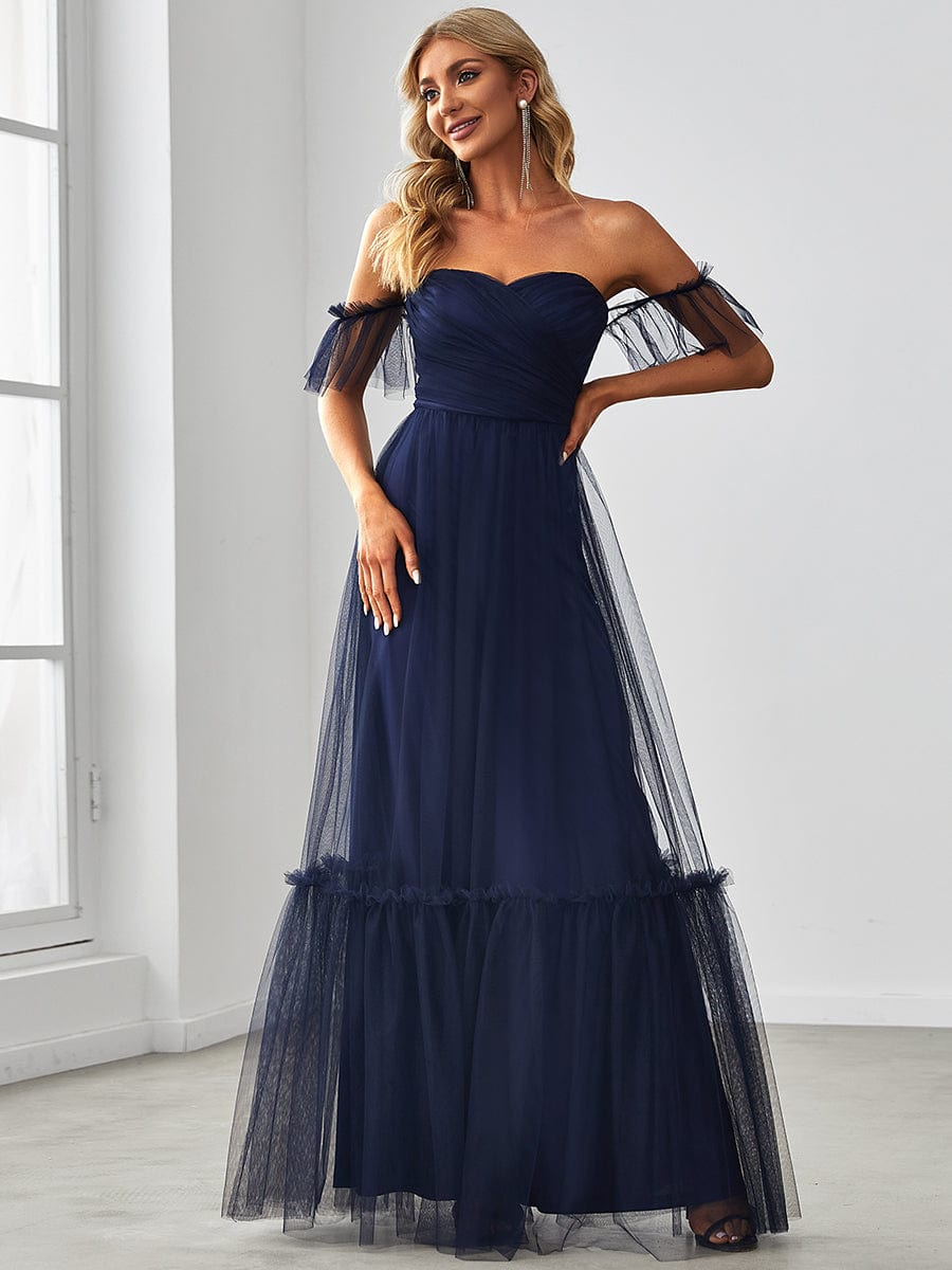 Elegant Off-Shoulder Sweetheart Evening Gown with Double Layer Pleats
