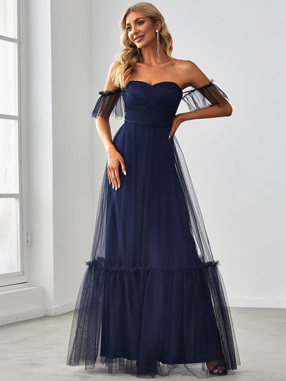Elegant Off-Shoulder Sweetheart Evening Gown with Double Layer Pleats