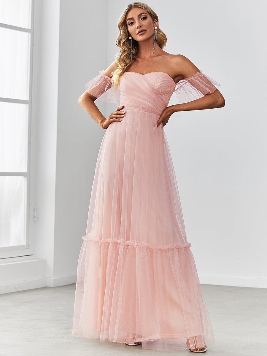 Elegant Off-Shoulder Sweetheart Evening Gown with Double Layer Pleats
