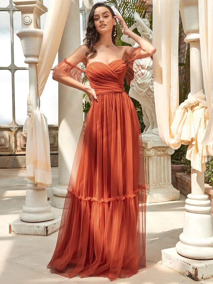 Elegant Off-Shoulder Sweetheart Evening Gown with Double Layer Pleats