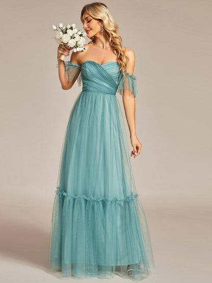 Elegant Off-Shoulder Sweetheart Evening Gown with Double Layer Pleats