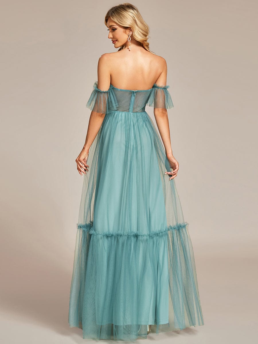 Elegant Off-Shoulder Sweetheart Evening Gown with Double Layer Pleats