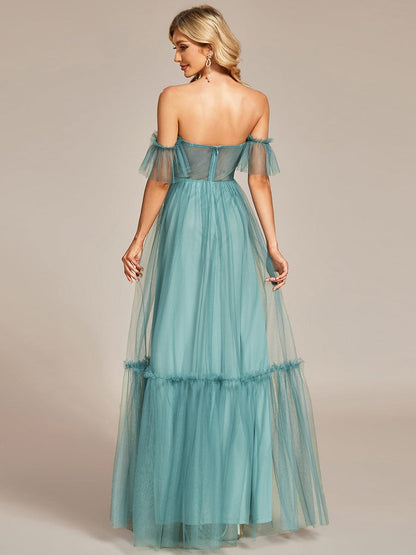 Elegant Off-Shoulder Sweetheart Evening Gown with Double Layer Pleats