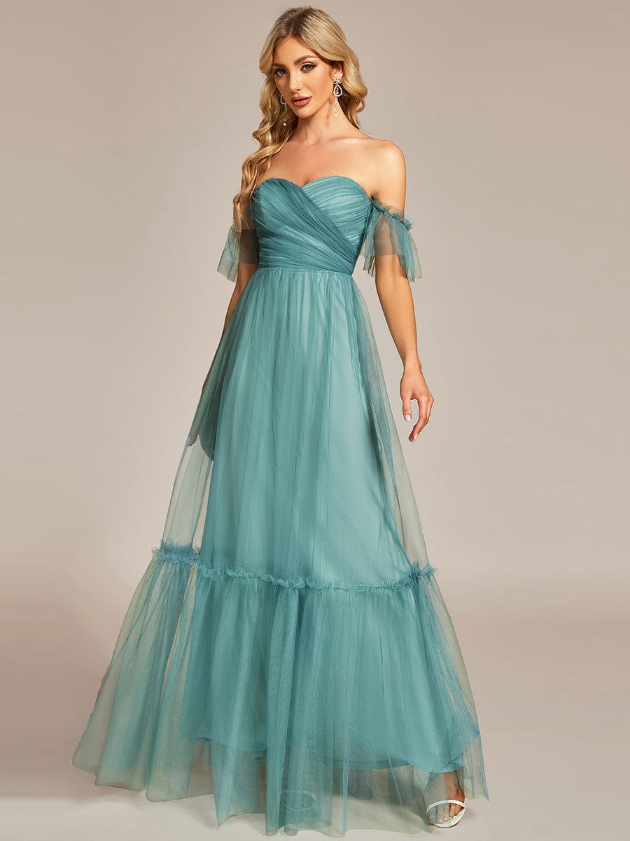 Elegant Off-Shoulder Sweetheart Evening Gown with Double Layer Pleats