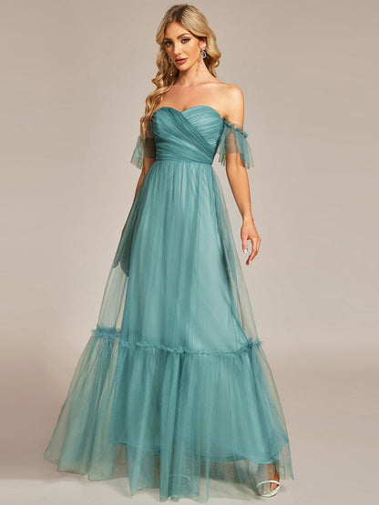 Elegant Off-Shoulder Sweetheart Evening Gown with Double Layer Pleats