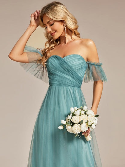 Elegant Off-Shoulder Sweetheart Evening Gown with Double Layer Pleats