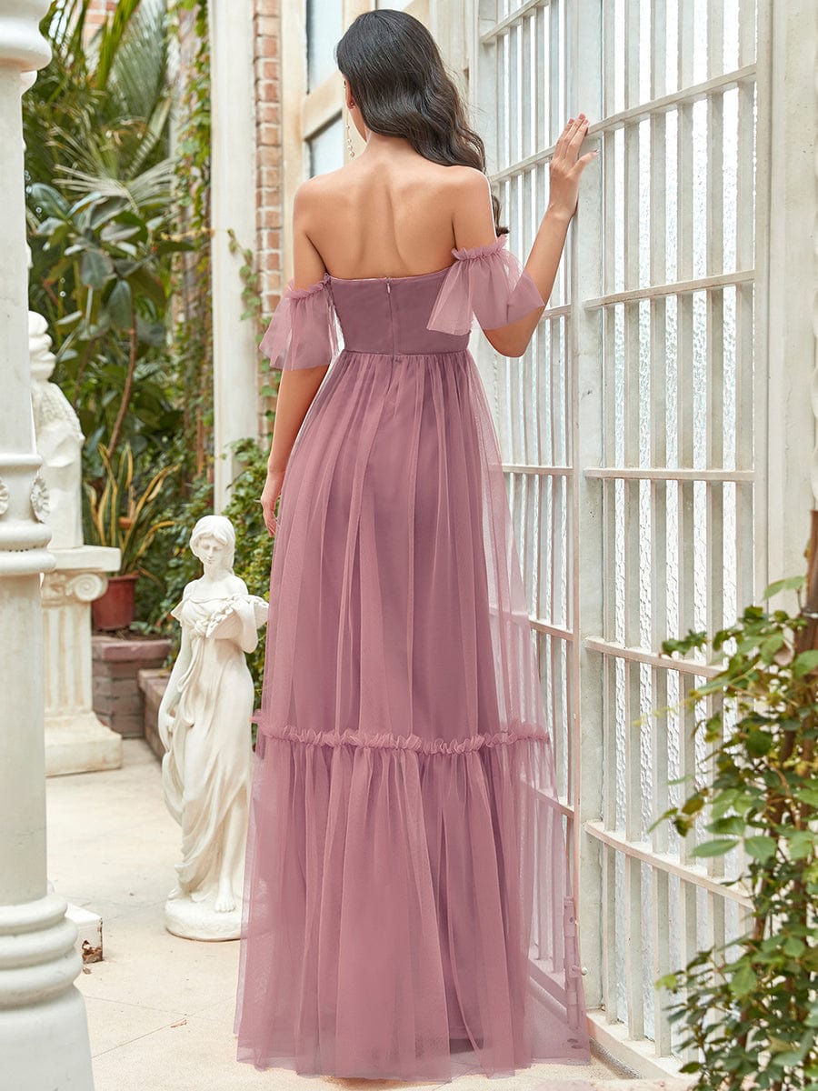 Elegant Off-Shoulder Sweetheart Evening Gown with Double Layer Pleats