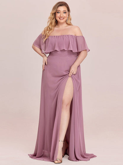 Elegant Off-The-Shoulder Ruffle Bridesmaid Dress with Thigh-High Split